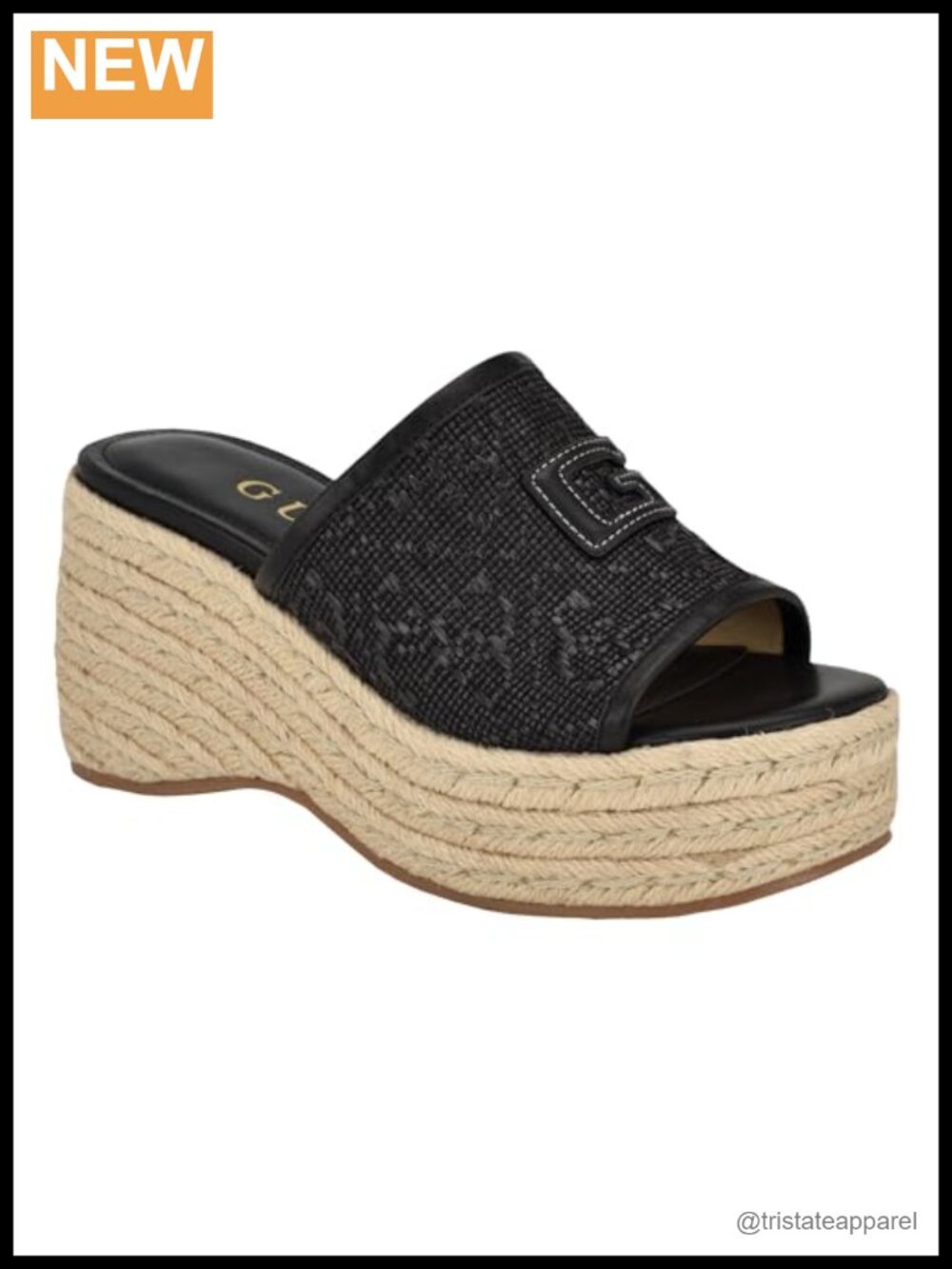 Guess Zakki Faux Leather Espadrille Wedge Slide Sandals Jute Wrapped